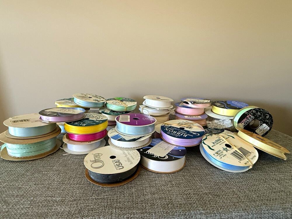 Vintage Ribbon Lot 30 Spools Offray Satin Grosgrain Lace Sewing Craft Supplies